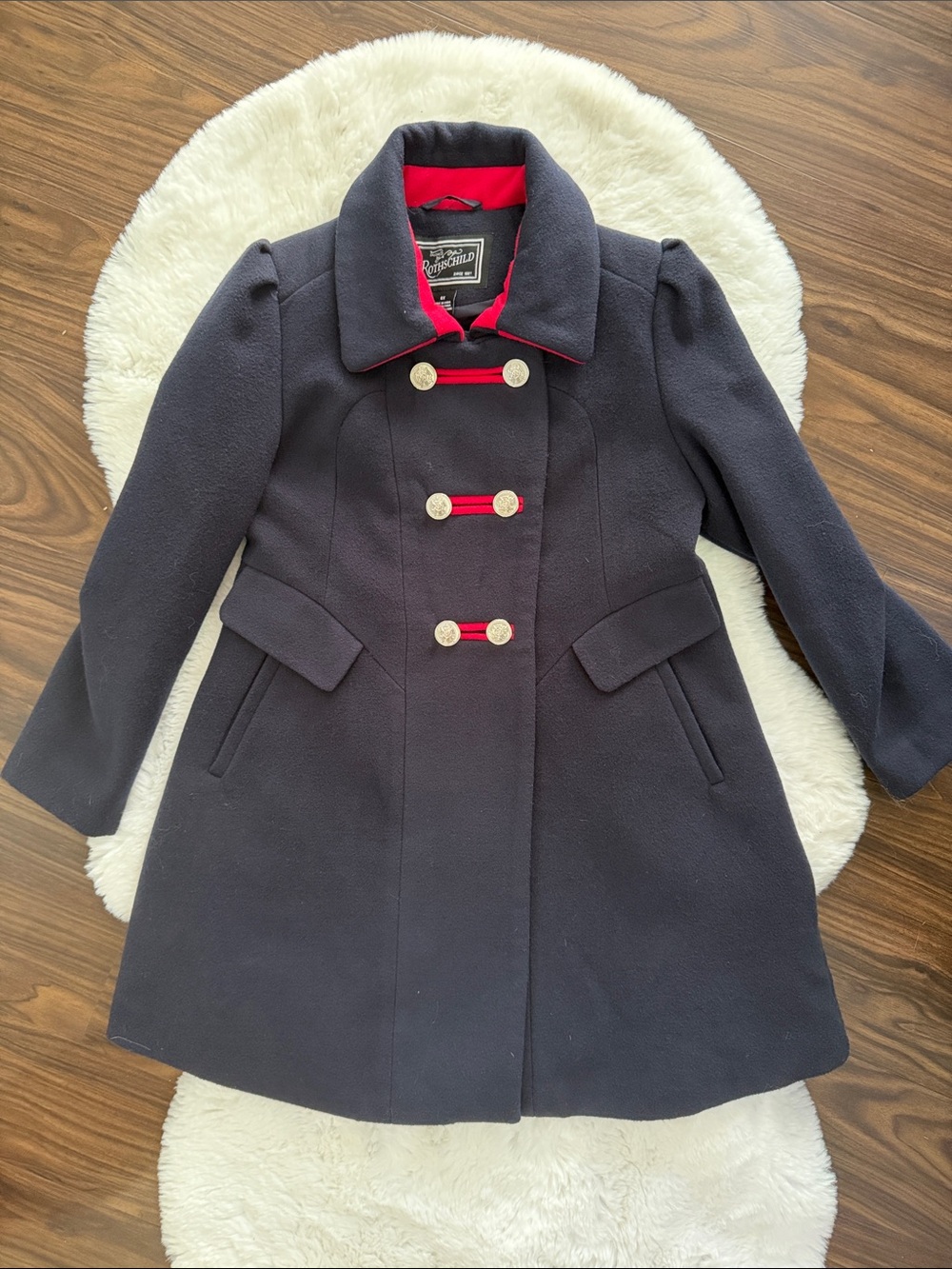 Rothschild Girls Dark Navy Pea Coat with Red Trim size 6x
